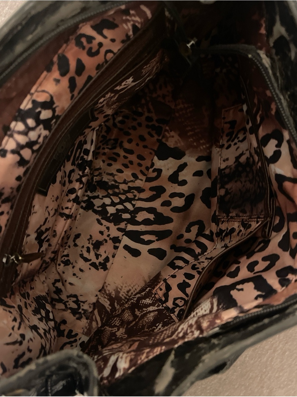 Black Embossed Patent Tote with Decorative Gem Accent - Picture 4 of 10